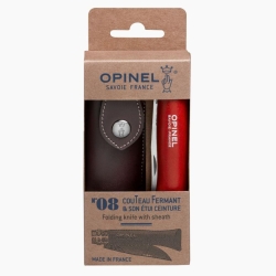 Nóż Opinel Colorama 08 Red rzemień z etui 001890