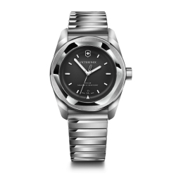 Zegarek męski solarny 242055 srebrny, czarna tarcza, bransoleta